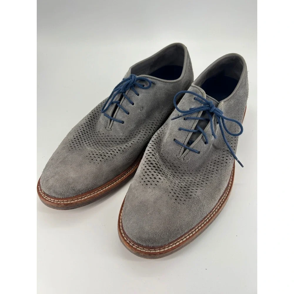 Cole Haan Grand.ØS Gray Suede Perforated Oxford Dress Shoes Men's 10.5M